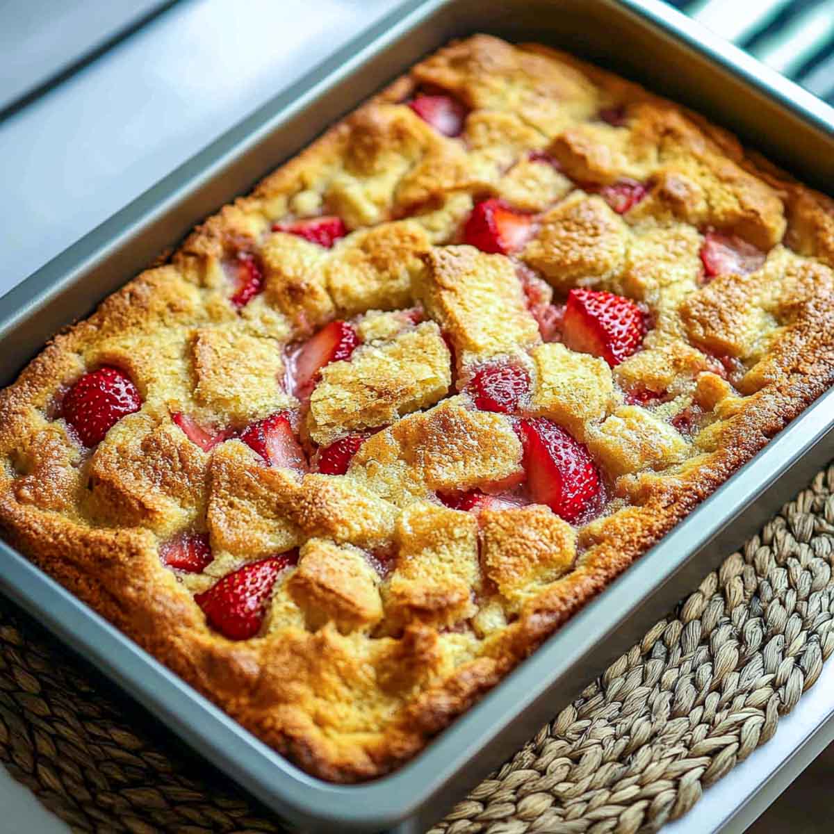 Easy dump cake made in a square tin.