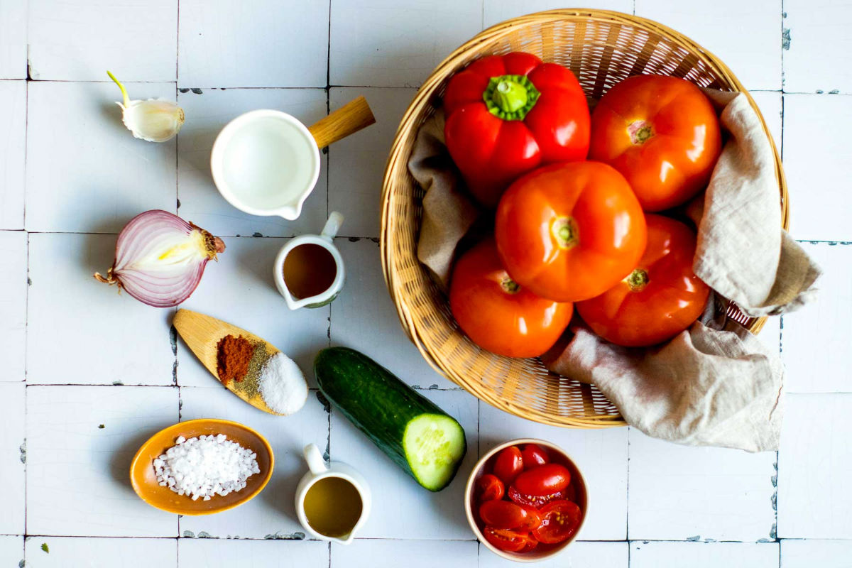 Ingredients placed on a white surface.
