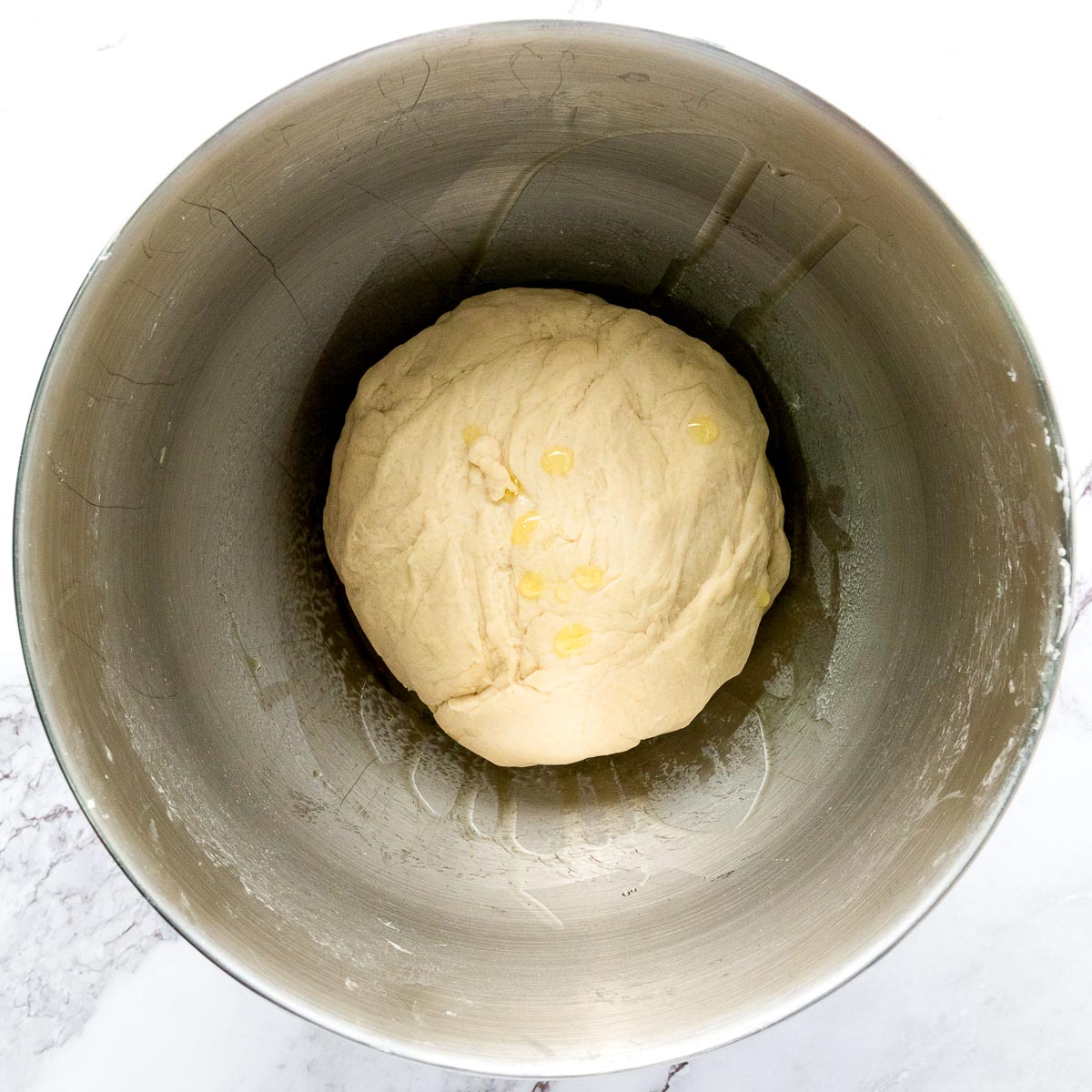 Dough made in the stand mixer bowl.