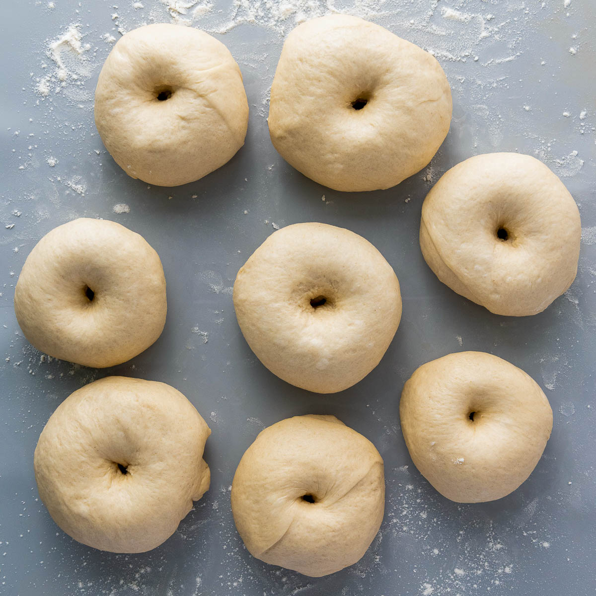 Shaped dough on a grey surface.