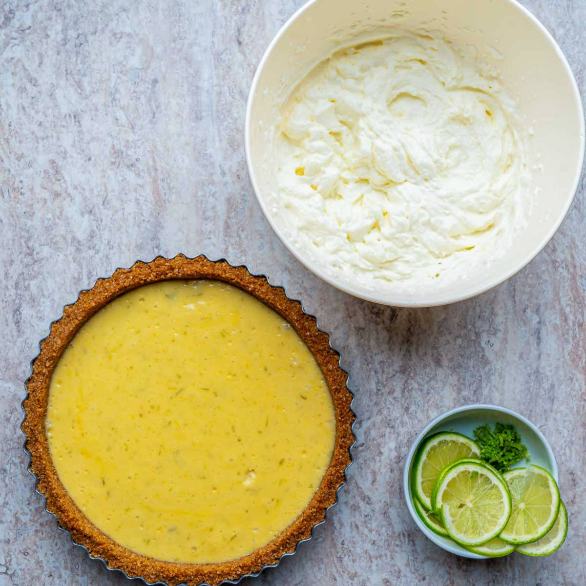 Baked pie ready to be assembled with toppings.