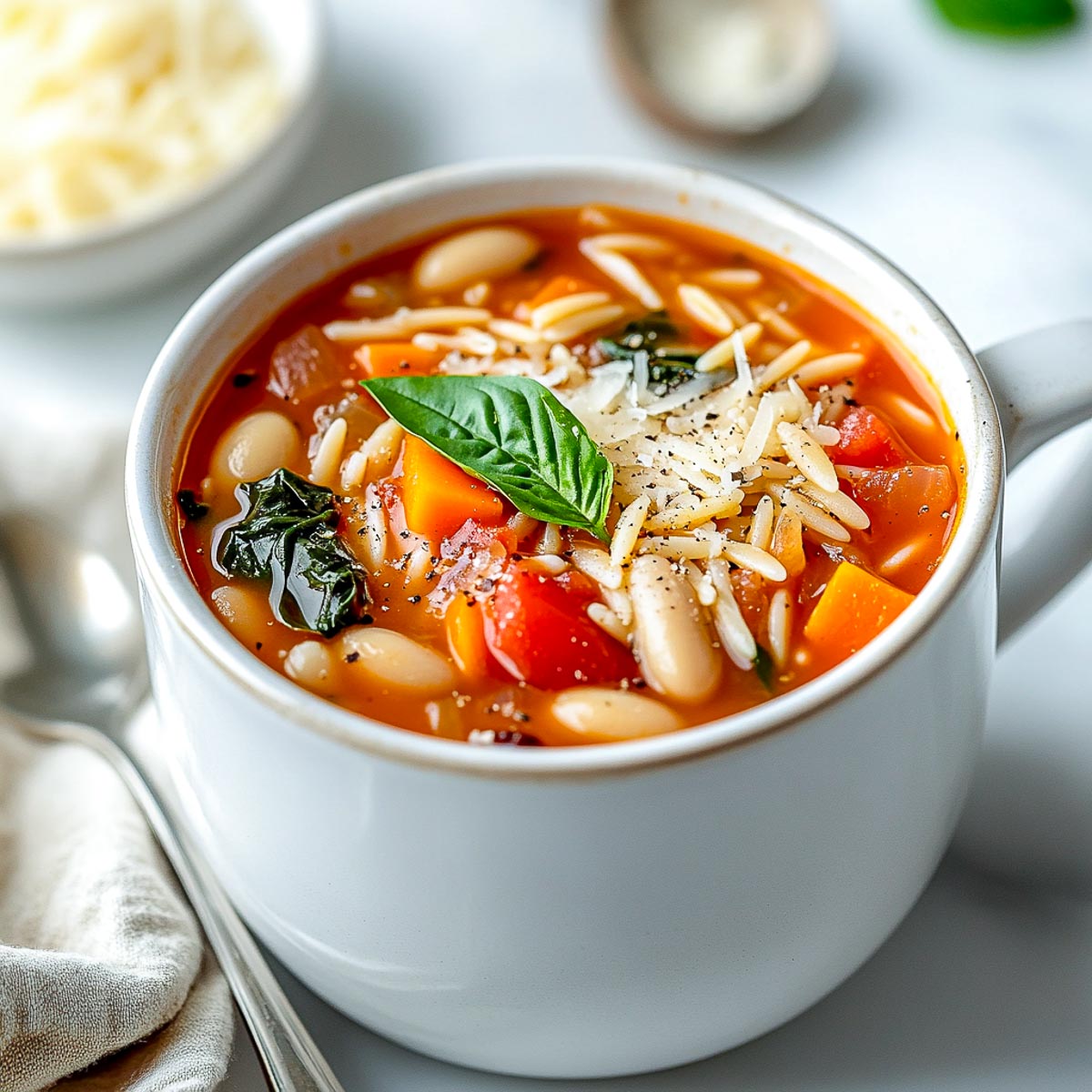 Minestrone soup made in a mug.
