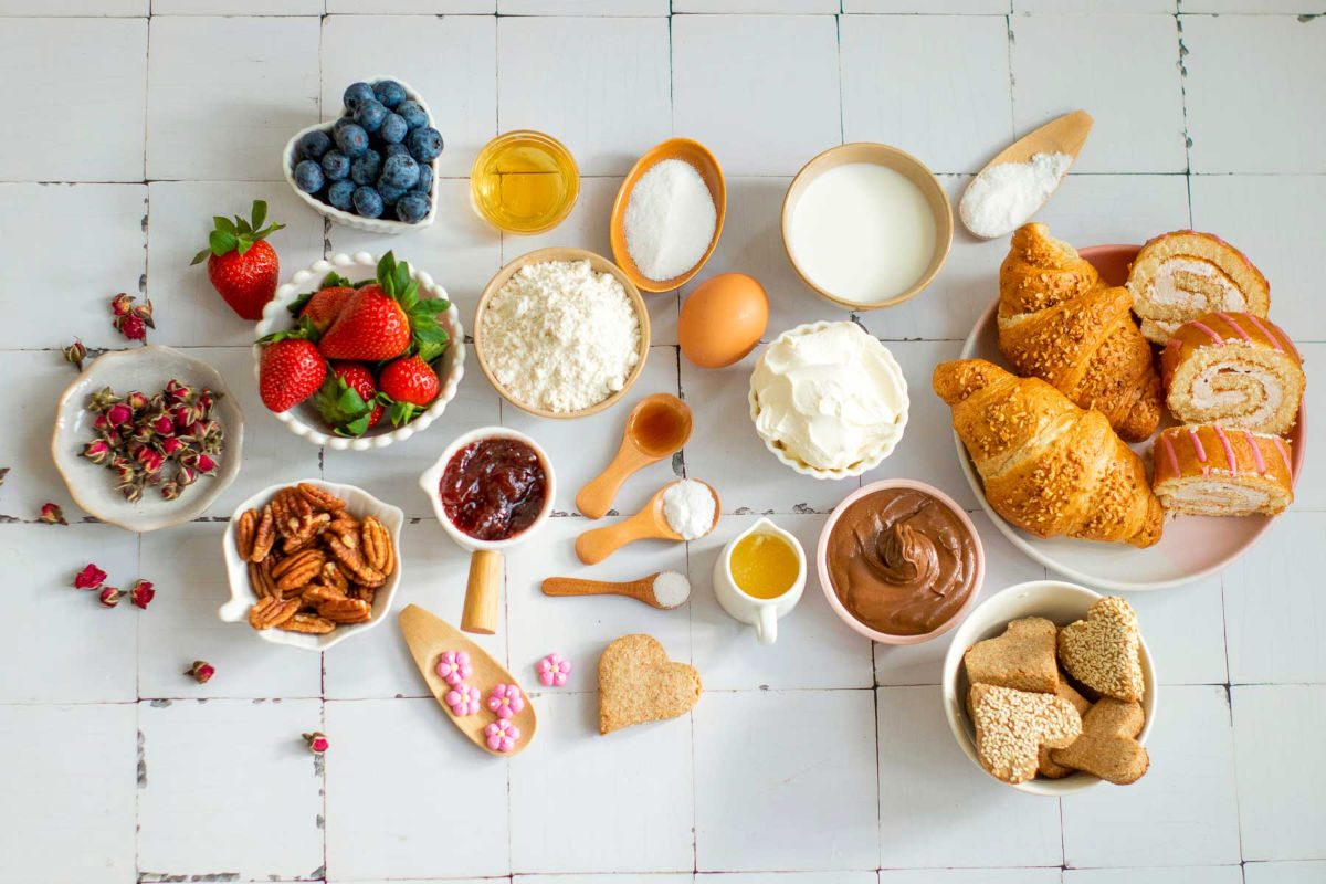 Ingredients on a white surface.