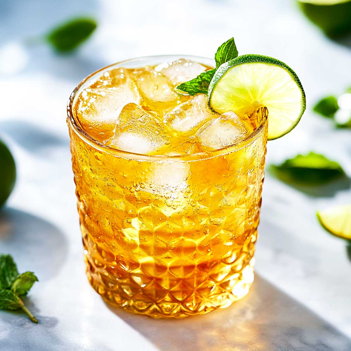 Pineapple ginger mule garnished with a wine mule in a whiskey glass.