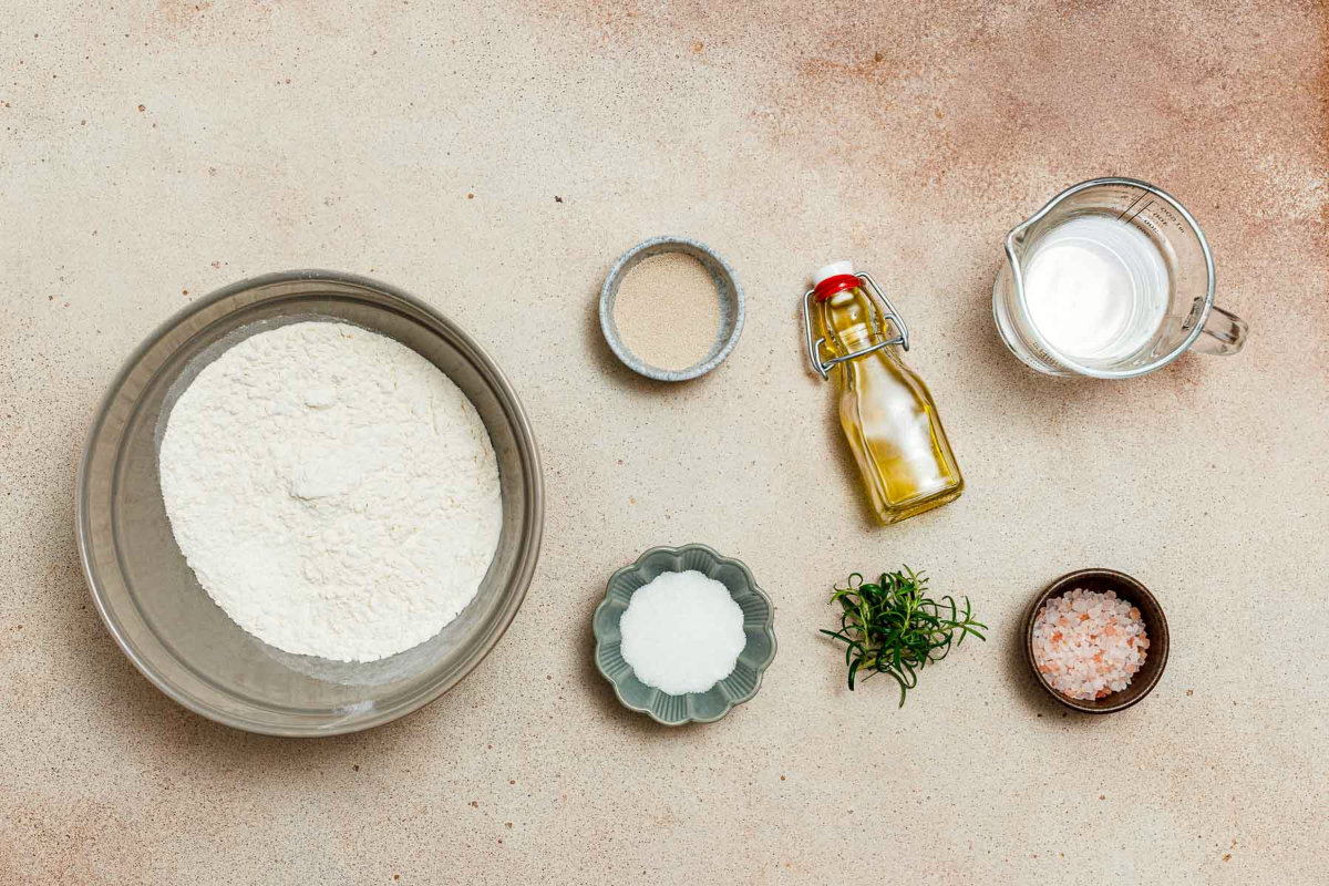 Ingredients placed on a wooden surface.