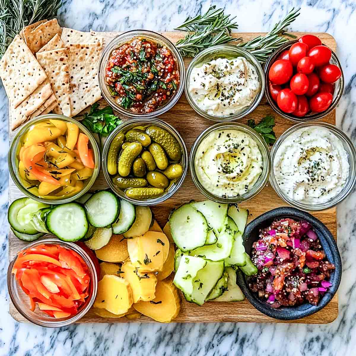 Southern style pickles served with dips.