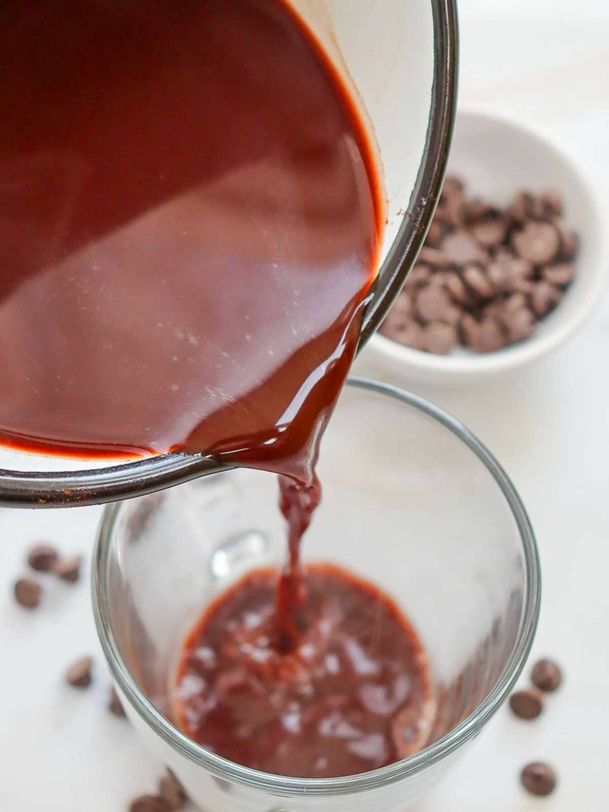 Mocha hot chocolate poured into a serving mug.