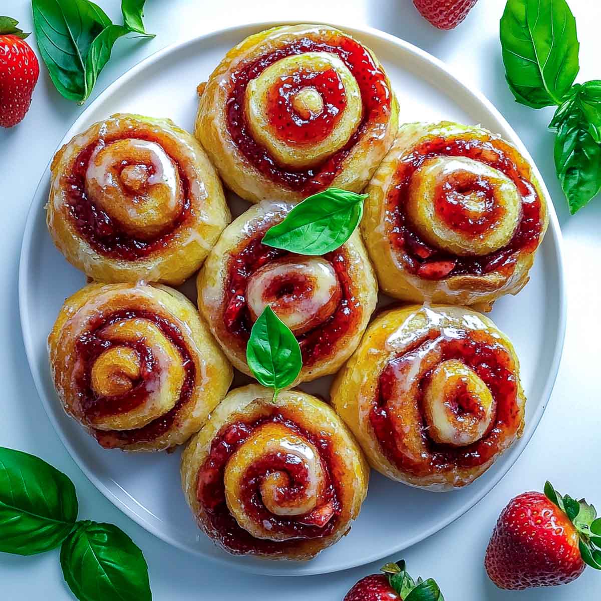 Jam filled sweet rolls placed on a white plate.