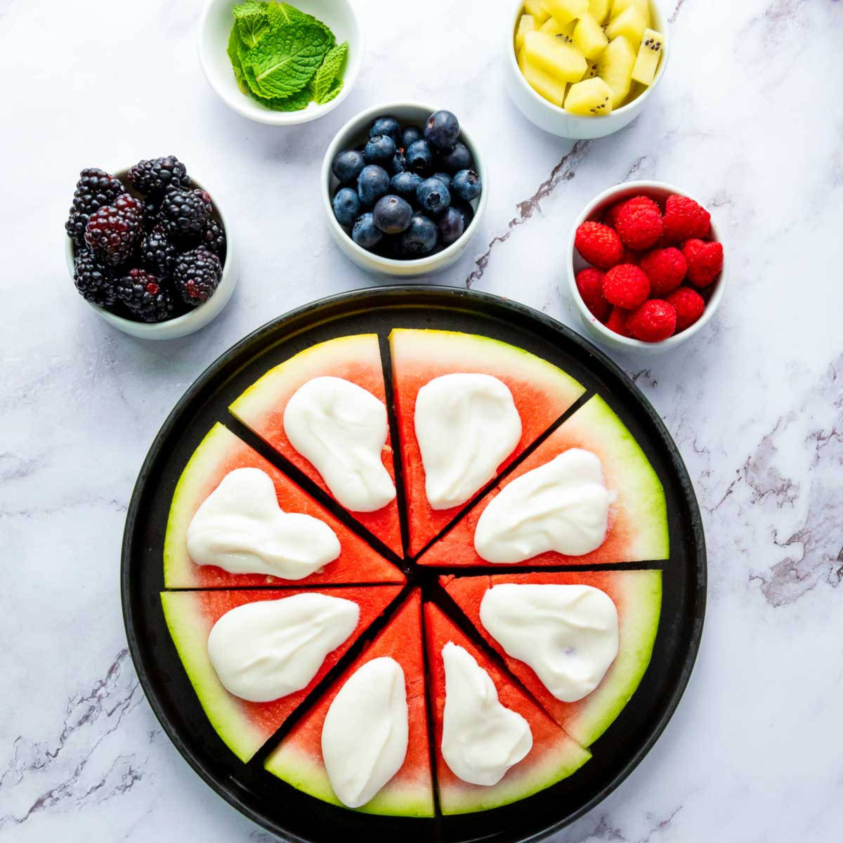 Base topped with honey yogurt sauce.