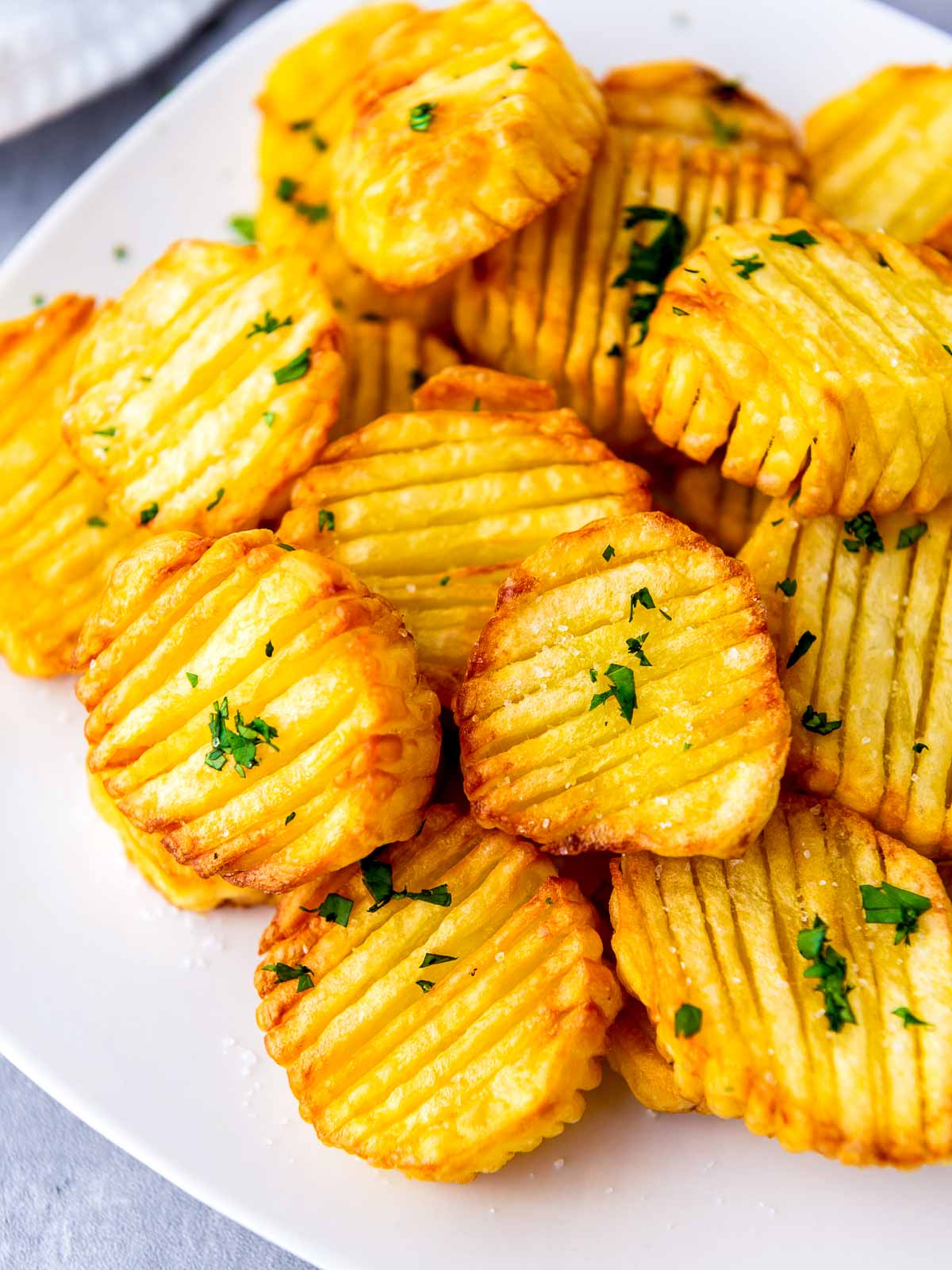 Close up of accordion potatoes to show the cut and texture.