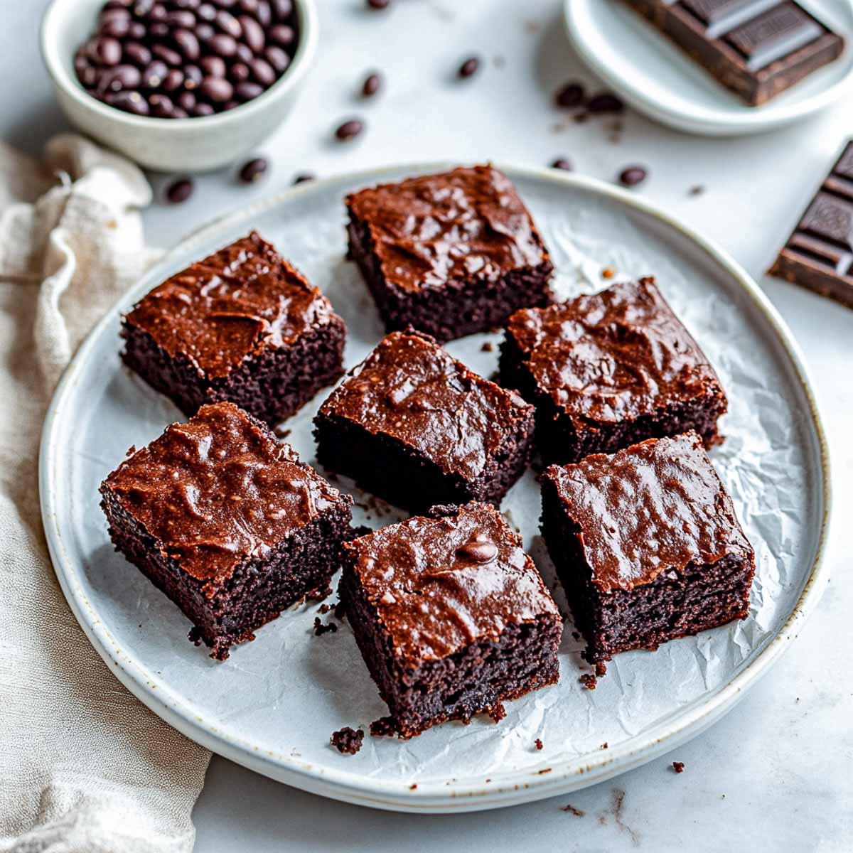 Black bean brownies cut into squares.