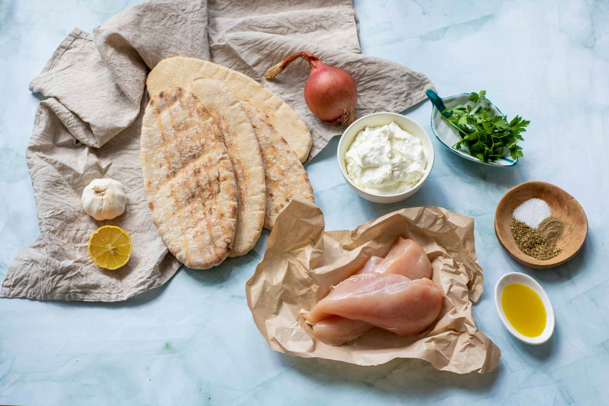 Ingredients placed on a blue background.