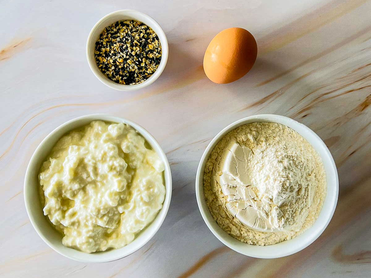 Ingredients placed on a marble surface.