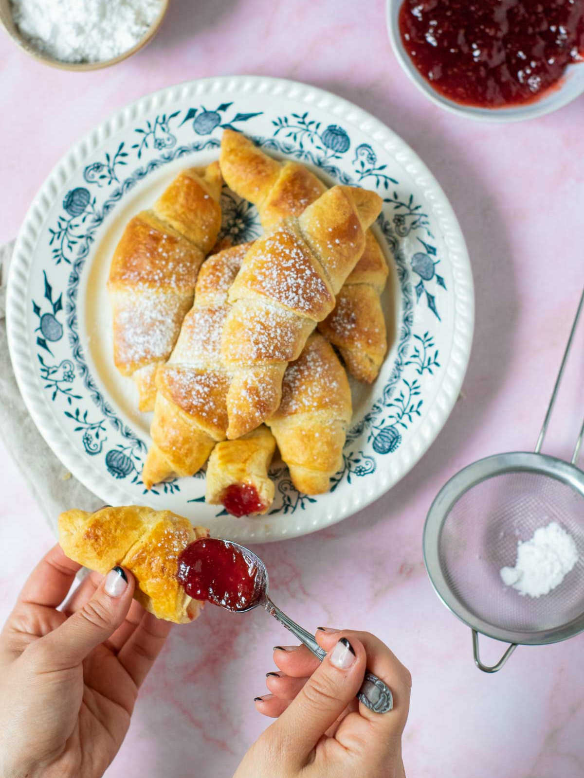 Jam applied on the croissant.