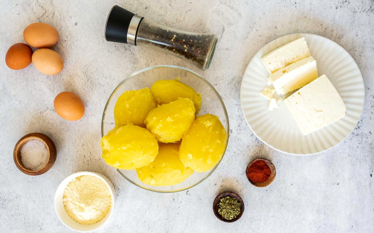 Ingredients placed on a white surface.