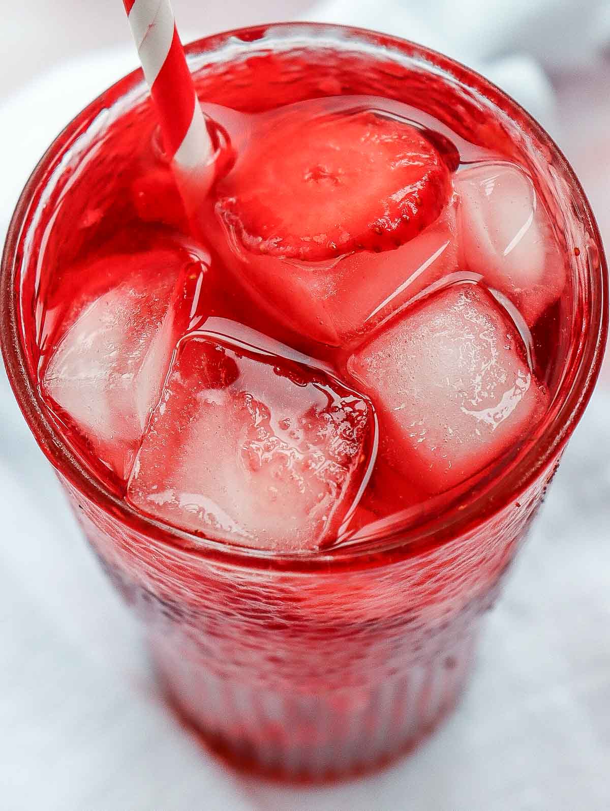 Close up of strawberry acai refresher.
