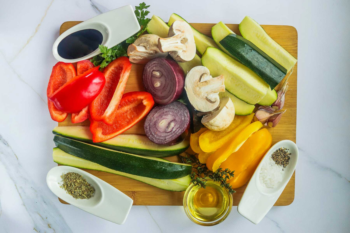 Ingredients placed on a white marble surface.