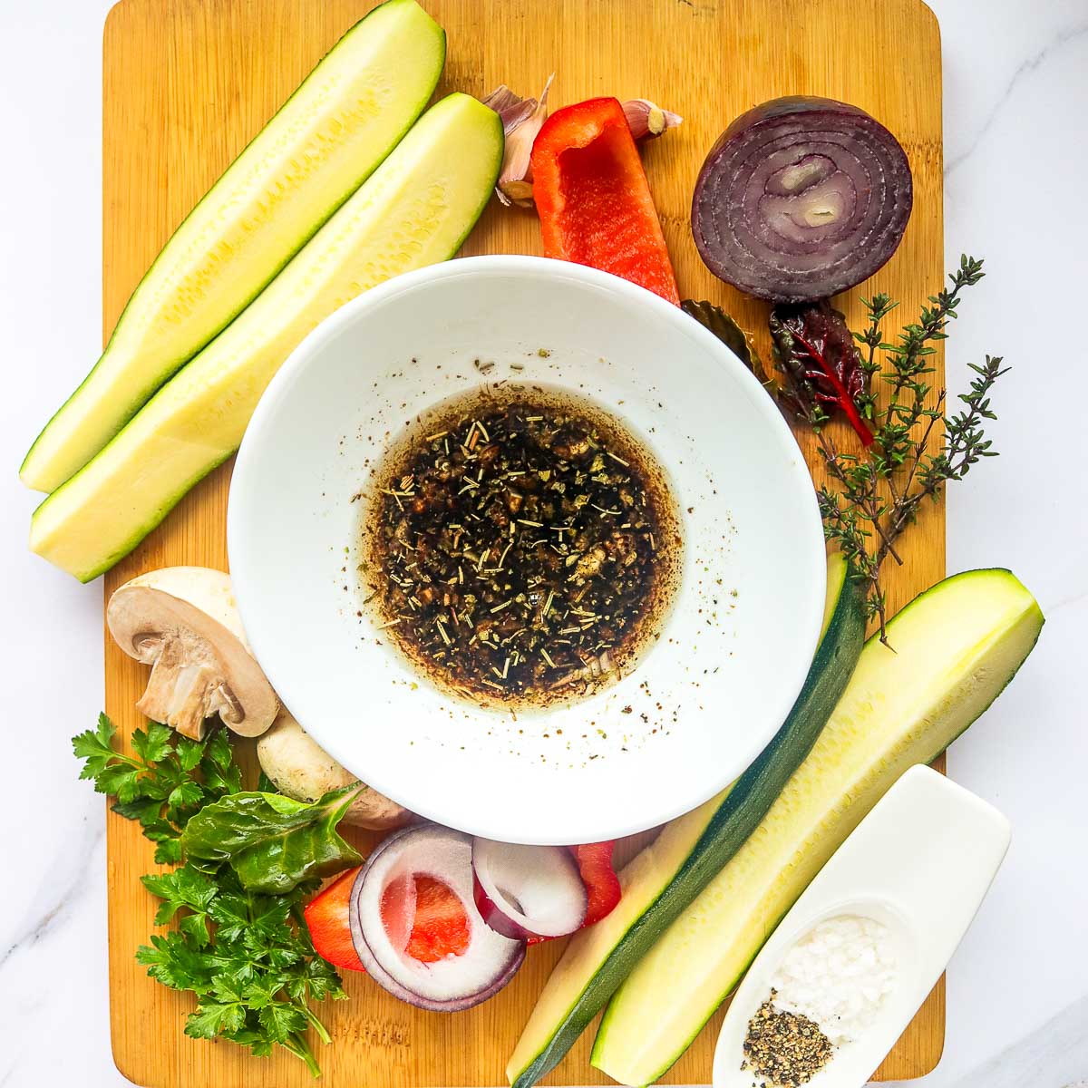 Balsamic marinade in a small mixing bowl.