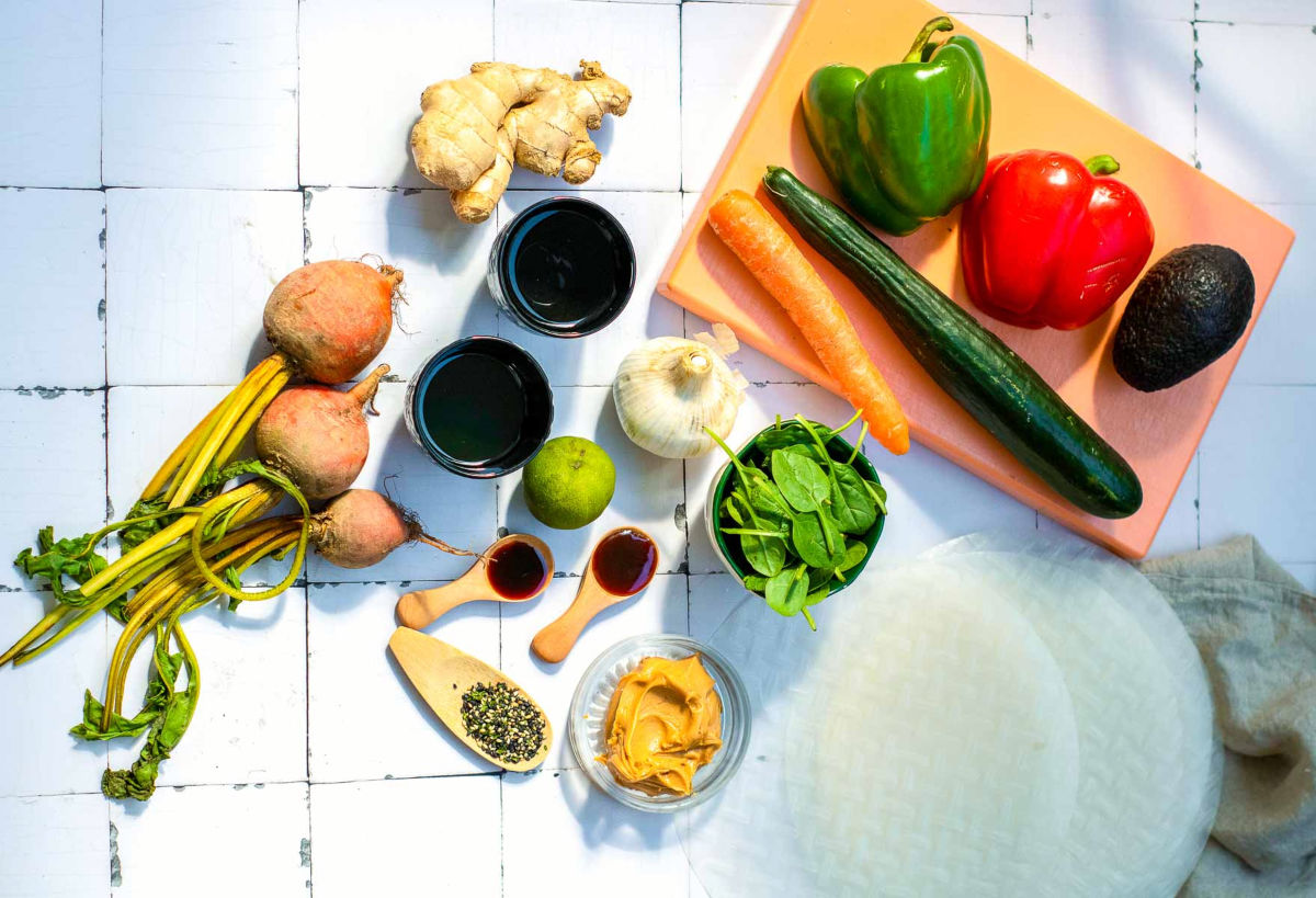 Ingredients placed on a white surface.