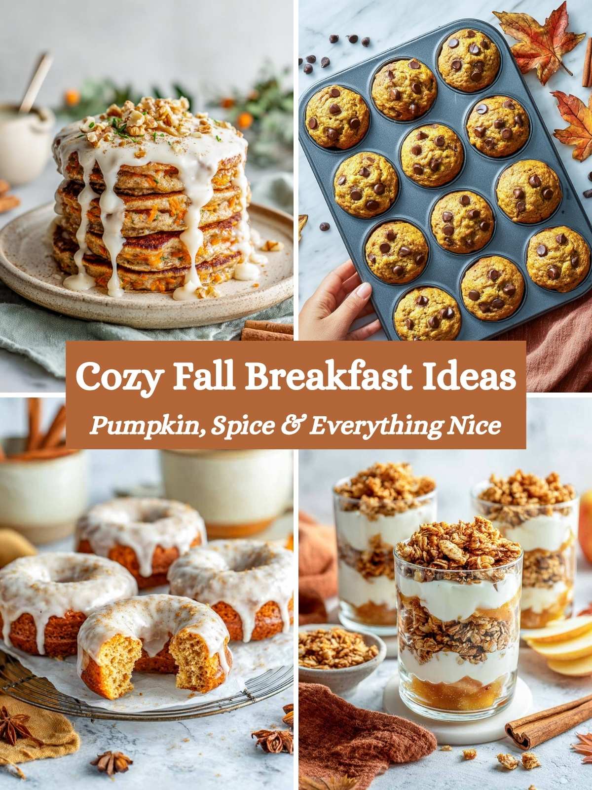 A four-image collage of Fall breakfast ideas.