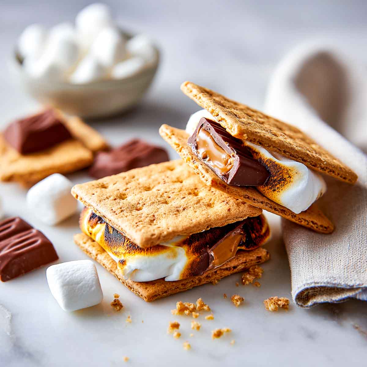 Gooey s’mores with toasted marshmallow and melted Halloween candy filling.
