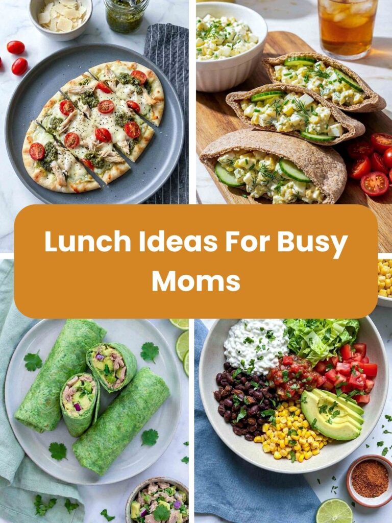 Four image collage of lunch ideas for busy moms.