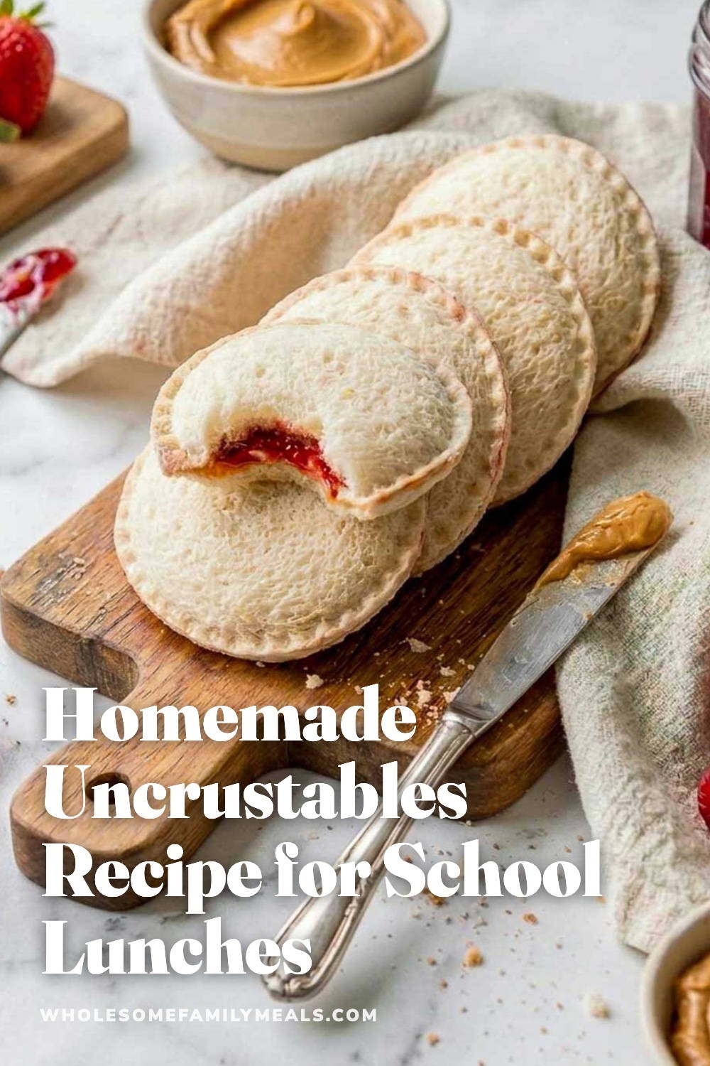 Homemade uncrustables without a sealer, freezer-friendly school lunch idea.