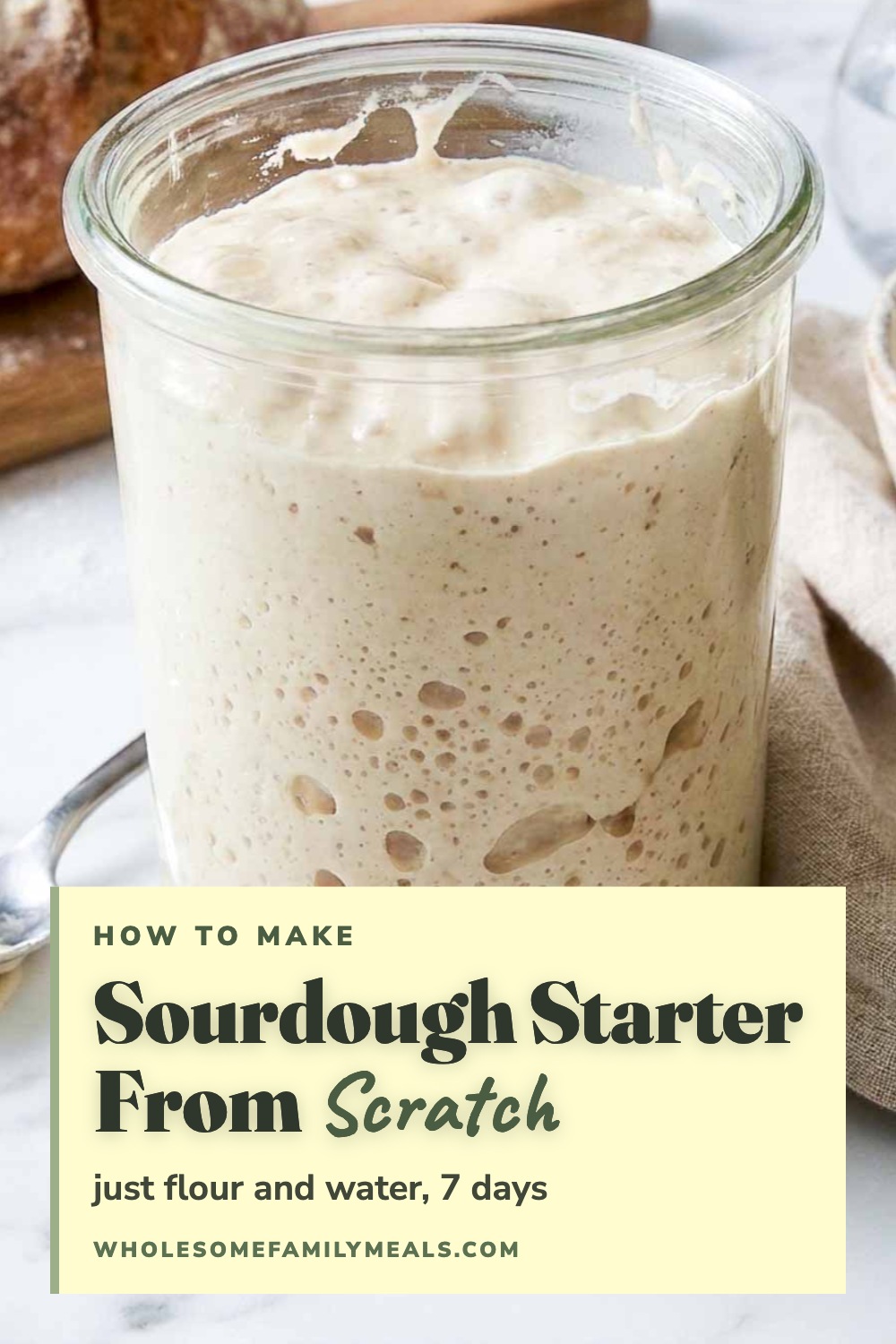 Sourdough starter closeup Pinterest image.