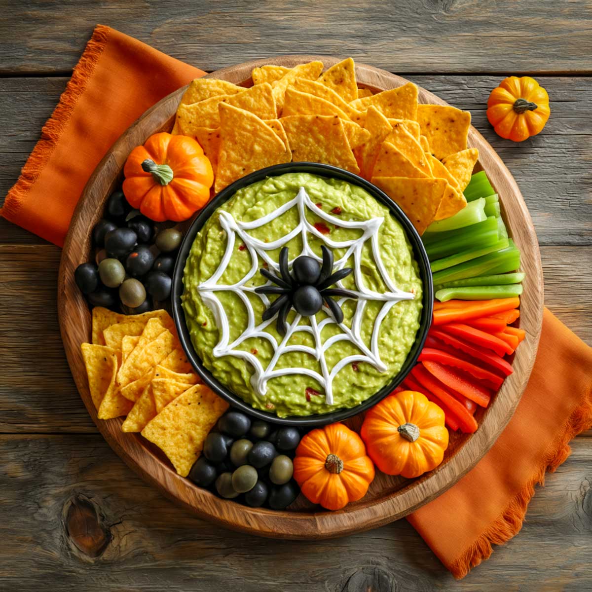 Spider web dip bowl served with dippers.